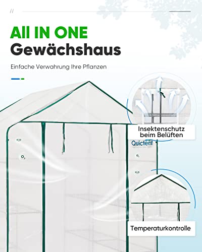 Foto von Quictent Gewächshaus 195x143x143cm, Stabiles Foliengewächshaus mit 2 Fenstern und 12 Regalebenen, Tomatengewächshaus mit Bodennägeln & Seilen für Garten & Balkon,Weiß