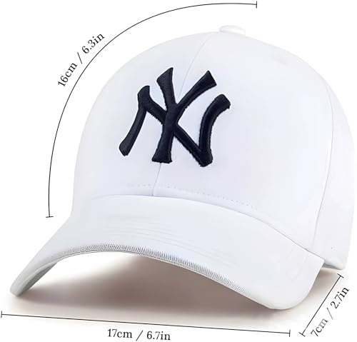 كاب بيسبول مزين بشعار N.Y - قبعة كاجوال للرجال والنساء - مناسبة للرياضة والخروج - تصميم عصري قابل للتعديل (ابيض, Onesize)