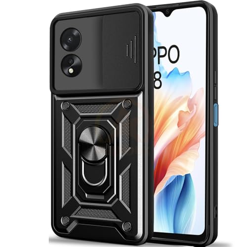 Image of Armor Bumper Back Cover Case for Oppo A18 / A38 Rotating Camera Cover, Ring Holder & Kickstand | Heavy Duty & 360 Degree Protection Oppo A18 / A38 Back Cover (Black)