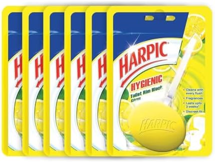 Harpic Hygienic Toilet Cleaner Rim Block, Citrus - 26 g (Pack of 6)| Toilet Flush Cleaner Blocks