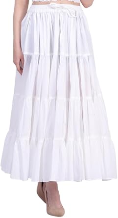 Wevez Womens Flowy Renaissance Long Maxi Tiered Peasant Dance Skirt, Plus Size 0X to 3X