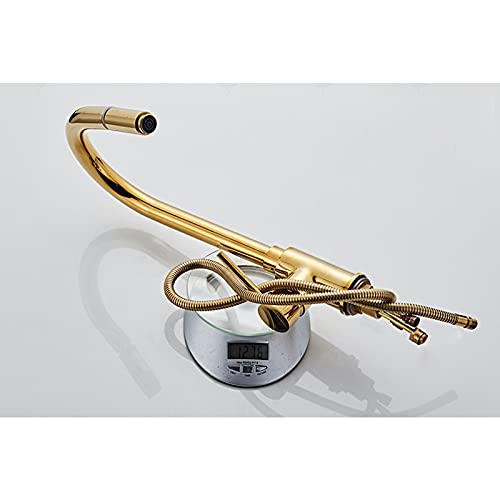 Grifo de cocina dorado y extraíble de latón monomando elegante 5