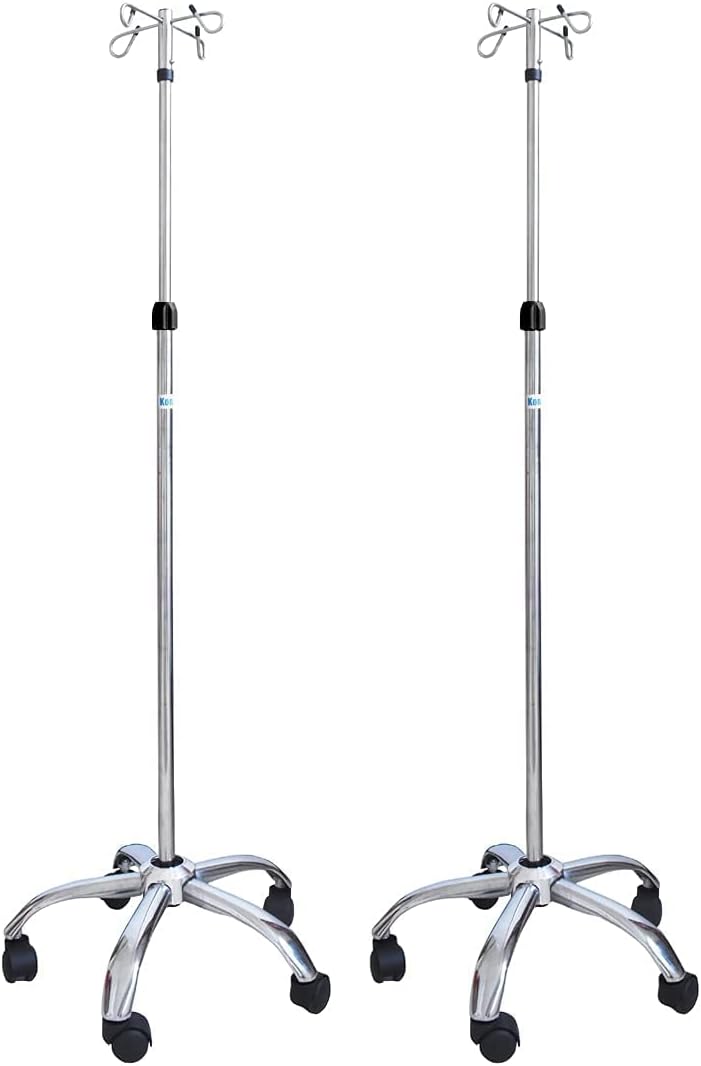 ZGRM 2Pack Portable Rolling IV Poles IV Stands 2 Hook 5 Legs with Adjustable Height, Stainless Steel 0530 : Industrial & Scientific