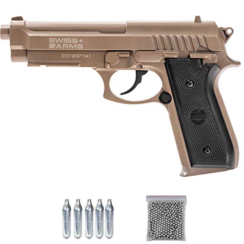 Swiss Arms SA P92 BAX Tan | Pistola de Aire comprimido (CO2) y balines (Tipo de perdigones: Bolas BB's de Acero) Calibre 4,5mm Tipo Beretta 92 Color Arena Cover