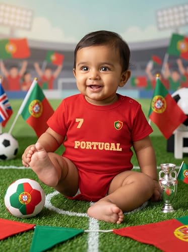 Image of Zeezeezoo Portugal Football Jersey for New Born Baby - 100% Cotton Bodysuit | 0-3, 3-6 & 6-12 Months Sizes