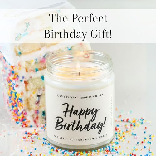 Wax & Wit Birthday Gifts for Women, Happy Birthday Candle – Scented with Vanilla, Buttercream and Sugar - 9oz, Soy Wax, 50 Hour Burn, Premium Candle Gift for Her, Friend, Daughter, Sister, Wife