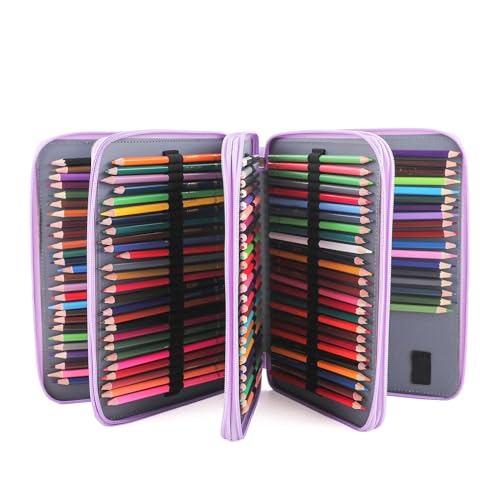 Image of Vomgomfom 200 Slots Pencil Case 4-Layer PU Leather, Handle, Purple