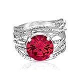JEAN RACHEL JEWELRY 925 Sterling Silver Ring - Wrap Vintage Design with Prong Set Round Cubic Zirconia - Hypoallergenic, Lead & Nickel Free - Artisan Handcrafted Statement Rings for Women, Ruby