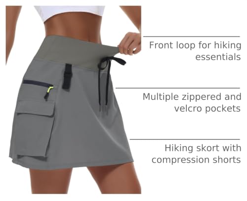 Image of MIVEI Skorts for Woman - Hiking Cargo Skorts with Zipper Pockets, High Waisted Quick Dry Golf Workout, Dressy Casual