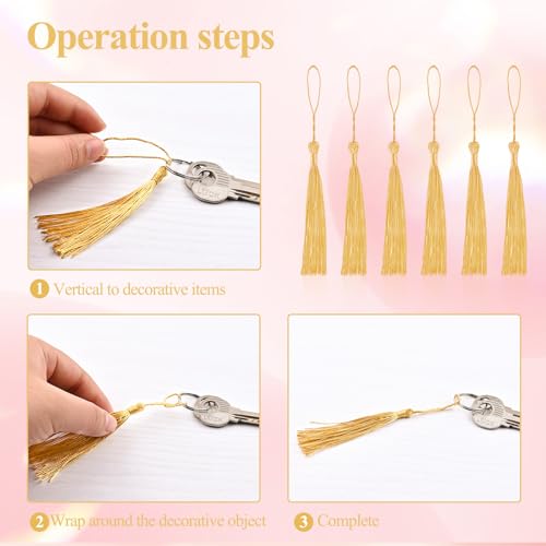 Image of NACHLYNN 120 Pcs Bookmark Tassels Bulk 13cm /5 Inch Light Gold Silky Handmade Soft Craft Mini Tassels for Jewelry Keychain Making with Loops for Dress Decoration DIY Craft Accessory