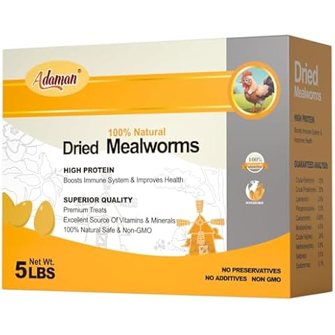Adaman Dried Mealworms -5 LBS- 100% Natural Non GMO High Protein Mealworms - Bulk Mealworms for Wild Birds, Chicken Treats, Hamster Food, Gecko Food, Turtle Food, Lizard Food Cover