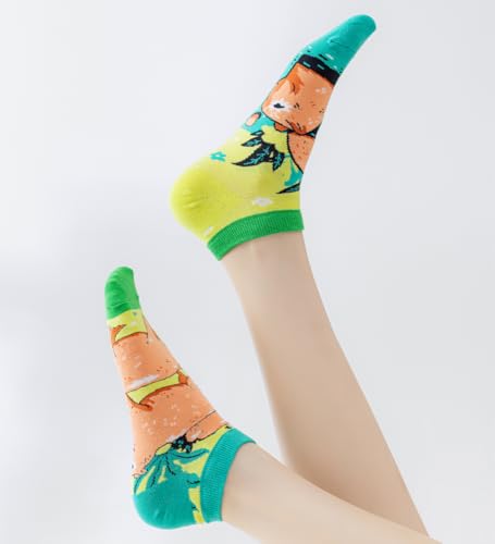 Image of 2 Pairs Funny Cartoon Animal Print Cotton Ankle Socks for Women Teens