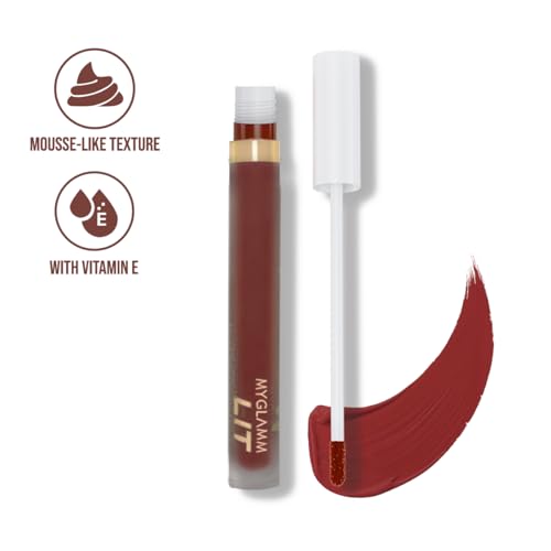 Image of MyGlamm LIT Liquid Velvet Matte Lipstick-Senorita (Brown)-3 ml | Mousse-Like, Hydrating Formula | Matte Lipstick | Liquid Lipstick