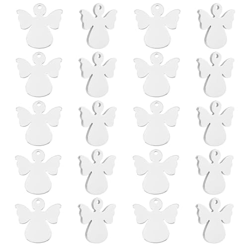 Unicraftal - Lote de 50 colgantes de ángel de acero inoxidable, colgantes de metal, fabricación de joyas, collar y pulsera de suministros de artesanía, agujero