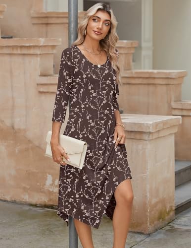 Image of Zeagoo Midi Dresses Women 2026 Dress 3 /4 Sleeve Casual Dresses with Pockets A Line Summer Beach Sundress