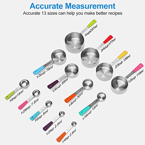 Bopei 13Piece Measruing Cups And Spoons Set, Metal Stainless Steel Measure Cups And Spoon, Easy To Read For Measuring Dry Food In Kitchen And Baking (8Cups+5Spoons） #TOP1