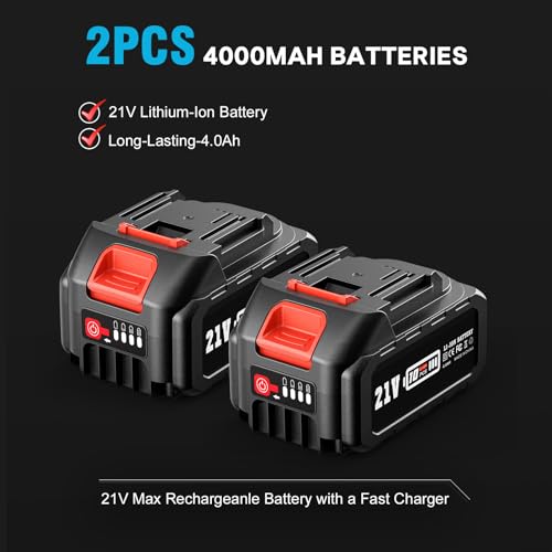 meuleuse d'angle sans fil, meuleuse d'angle 21v avec 2 batteries 4.0ah, 9000rpm moteur brushless, disques de coupe 125mm, disque à lamelles pour couper, meuler. (rouge)