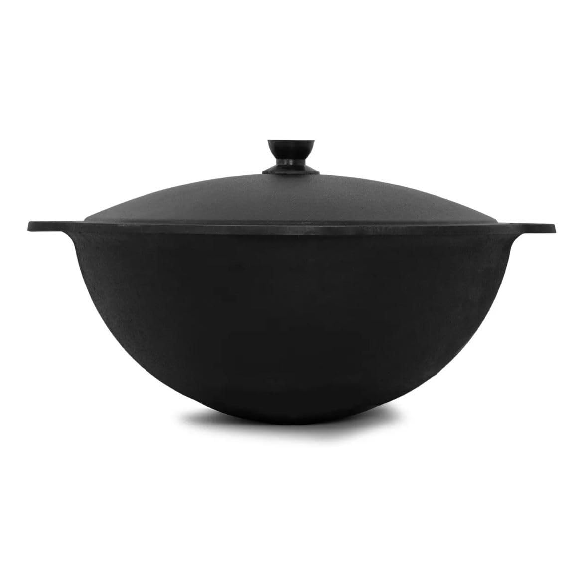 Kazan Fonte Ø 46,6 cm 16 l avec couvercle en aluminium, écumoir 48 cm Louche 48 cm Louche 48 cm Casserole Uzbekistan de qualité supérieure 16 l Fonte avec couvercle en aluminium 44⌀