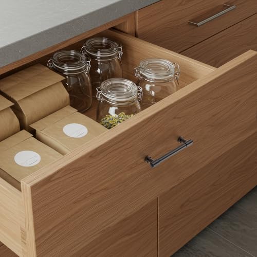 Image of Ravinte 5 Pack 3-3 /4 Inch Hole Center Solid Kitchen Cabinet Handles Matte Black Dresser Pulls Cabinet Drawer Pulls for Kitchen Cupboard Hardware