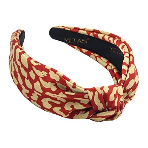 YETASI Satin Knotted Headband, Red Beige. Comfy Non Slip Material. Cheetah Print Headband for Women. Classy Leopard Knotted Headband for Adult Women. Hairband for Face Makeup. One Count Pack Cover