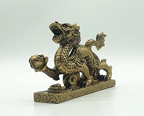 Mose Cafolo Brass Color Feng Shui Dragon Figurine Statue Sculpture for Luck & Success
