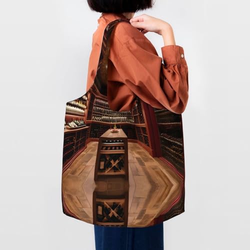 Sac fourre-tout en toile noir motif cave à vin grand cabas shopping femme