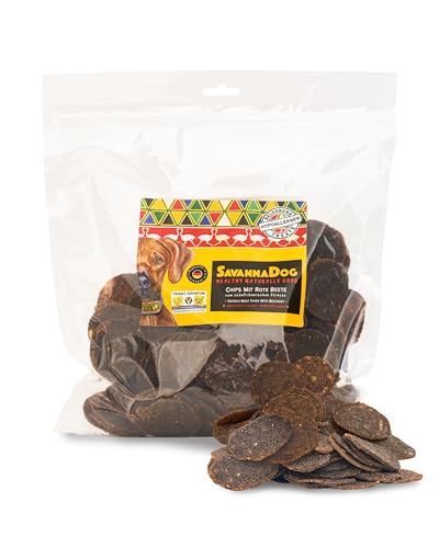 SavannaDog Chips mit Rote Beete 800g - Hunde Leckerlis getreidefrei & hypoallergen,Leckereien für Hunde mit Straußenfleisch, Hundeleckerli mit wertvollen Ballaststoffen