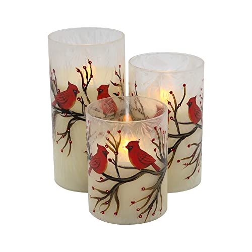 LumaBase Battery Operated LED Red Cardinals Hurricane Candles - Set of 3 by Lumabase - Used condition - US$10.43