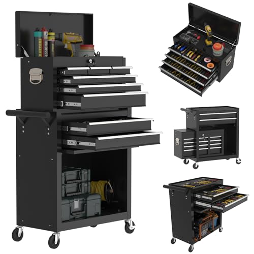 CMFYDAILY 8-Drawers Large Tool Chest, 2-in-1 Detachable Garage Rolling Tool Box Metal Tool Storage...