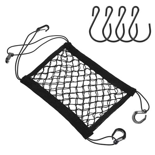 Wanmu Upgrade Cargo Net for Motorcycle, 10\"X11\" Double Layer Storage Bungee Net with 4 Strong Hooks, Luggage Strap Rack Expansion Organizer Net Pocket for Bikes Scooters Motorcycles Electric Bikes