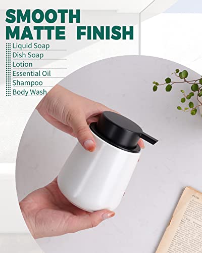 Image of Bosilunlife Liquid Soap Dispenser - 12Oz Lotion Dispenser with Pump Matte White Ceramic Soap Dispenser Bathroom Dish Hand Wash Dispenser for Kitchen Pump Dispenser