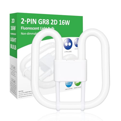 Ddlisu GR8 2 Pin 16W 2D Compact Fluorescent Light Bulb, Square Flat Butterfly Shape Energy Saving Lamp, GR8 DD Bathroom Light Bulb 2 Pin Warm White 3500K, Suitable for Office, Recessed Ceiling Lights