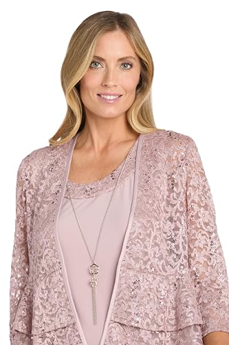 Image of R&M Richards Women's Elegant Sheath Ensemble W /Tiered Glitter Lace Jacket - Formal Evening Wear, Wedding Guest