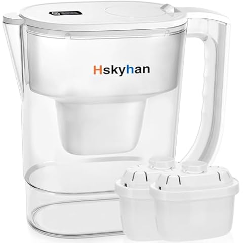 Hskyhan Alkaline Water Filter Pitcher - 3.8 Liters Improve PH, 2 Long Lasting Cartridge Included, BPA Free, 7 Stage Filtration System to Purify, White Cover