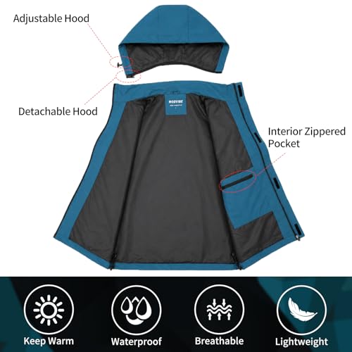 Modvibe Damski płaszcz przeciwdeszczowy Lekka, wodoodporna, wiatroszczelna i oddychająca damska kurtka outdoorowa z odpinanym kapturem, idealna na wędrówki, podróże i kempingi