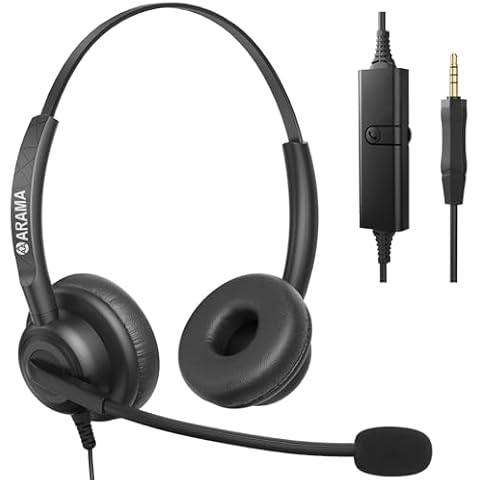 Arama Cell Phone Headset w/Lightweight Secure-Fit Headband, Pro Noise Canceling Mic and in-line Controls 3.5mm Headset for iPhone, Samsung, LG, HTC, BlackBerry Mobile Phone and iPad Tablets Cover