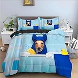 Bettwäsche 155x220 3 Teilig Hund Bettwäsche Sets 3D Effekt Niedliche Haustiere Bettbezüge Weich Microfaser Bettbezug für Doppelbett mit Reißverschluss + 2 Kissenbezug E.3658