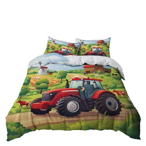 Housse de Couette 140x200 Tracteur Animé pour Décoration Chambre Enfant