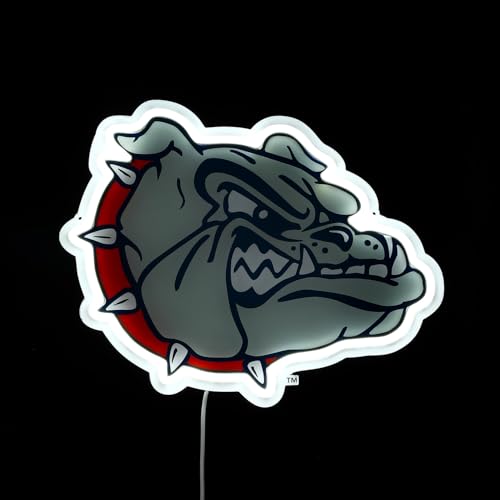 Saturday Neon Officially Licensed Gonzaga Bulldogs LED Neon Sign – 15" W x 12.20" H White-Emitting Wall Light with Adjustable Brightness, Inline Dimmer Switch, USB Powered with Outlet Adapter – College Wall Décor