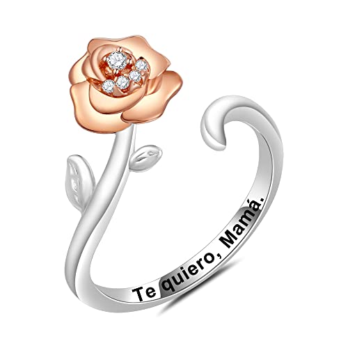 ENGRAWELRY Anillo Abierto Mujer Grabado Te quiero Mamá Plata de Ley 925 Rosa con Cristal Joyería Regalo Original Navidad Día de la Madre Cumpleaños Cover