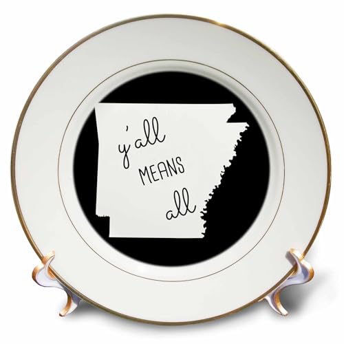 3dRose Yall means all written inside the state of Arkansas. White on black. 8 inch Porcelain Plate