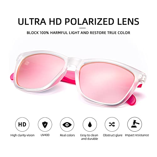 Colossein Polarized Women Sunglasses Classic Square Frame Uv400 Lens (Matte Pink - Polarized, 55) #TOP1