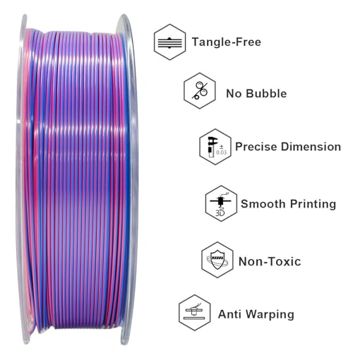 GEEETECH Silk Pla Filament,Silk Dual Color Filament 1,75mm,1KG/Spool für 3D Drucker, Silk Blau&Rot