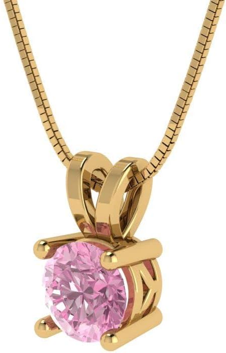 Clara Pucci 0.5 cttw Pink Simulated Diamond Yellow Gold-Plated Silver Necklace and Pendant for Women (18" Box Chain,Round Cut,5mm) - Image 2