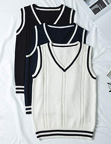 Locachy Women's Slim V Neck Sleeveless Sweater Vest Cable Knit Pullover Sweater Black M #TOP4