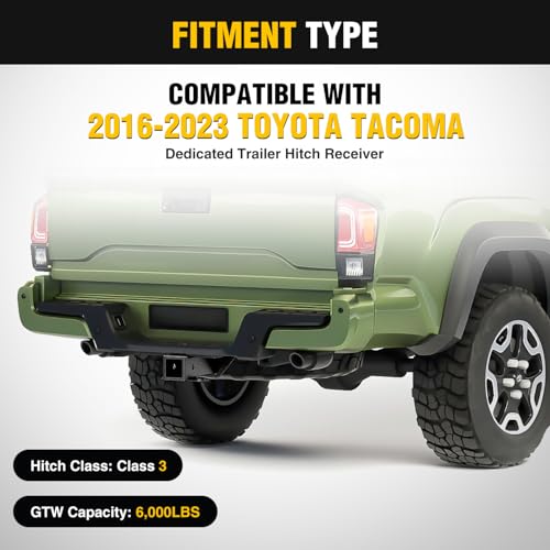 Image of Nilight Class 3 Trailer Hitch 2 Inch Receiver Tow Hitch Compatible with Toyota Tacoma 2016 2017 2018 2019 2020 2021 2022 2023 Black Powder Coated