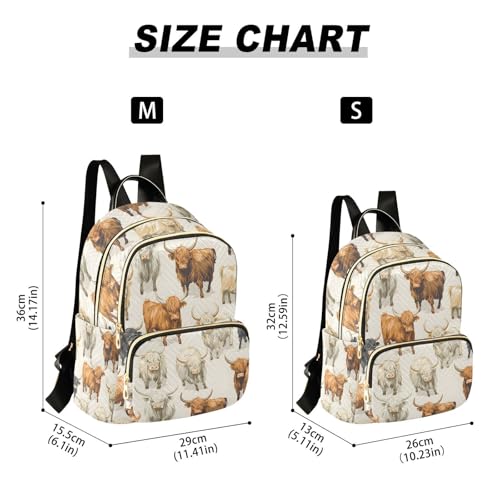 Image of ALAZA Color Highland Cow Animal Women Backpack Purse Ladies Fashion Shoulder Bag Daypack Travel Bag 7.5L
