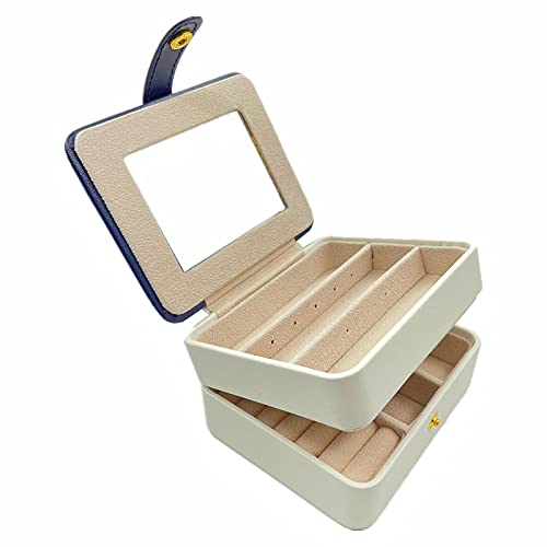 Flyingrock Portable Travel Jewelry Box, 2 Layer Jewelry Box Organizer for Women, Girls Jewlery Box with Mirror(White)