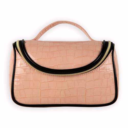 Image of HAMELIN Cosmetic Travel Bag for Women | Women's Makeup Travel Bag Portable Cosmetics Bag | Large Capacity Makeup Bag with Handle | Wide Opening Makeup Organizer | (Soft Pink)