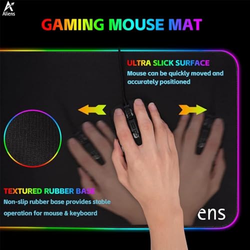 Image of Aliens XL RGB Gaming Mouse Pad, 14 Mode LED Extended Mousepad, Non-Slip Rubber Base, Mouse Mat for Office, Gaming Desk /Accessories, Computer, Laptop, Optical mice, Keyboard pad 80 x 30cm-Black
